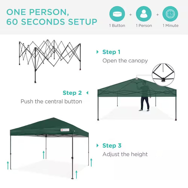 10 ft. x 10 ft. Dark Green Easy Setup Pop Up Canopy Instant Portable Tent with 1-Button Push and Carry Case 1757