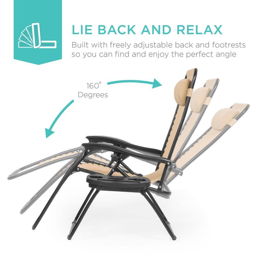 Sand Metal Zero Gravity Reclining Lawn Chair with Cup Holders (2-Pack) -M1-0002