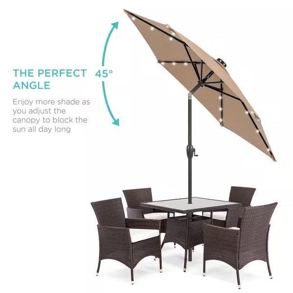 7.5 ft. Outdoor Market Solar Tilt Patio Umbrella w/LED Lights in Tan - L2 - 1922 -L14-1927