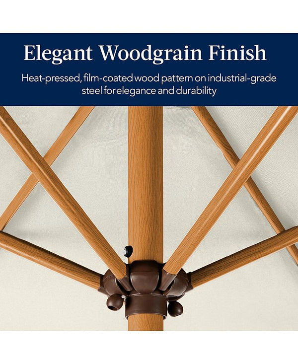 Best Choice Products 10ft Outdoor Woodgrain Pattern Steel Market Patio Umbrella w/ Crank, Tilt - Ivory/Cream 1743