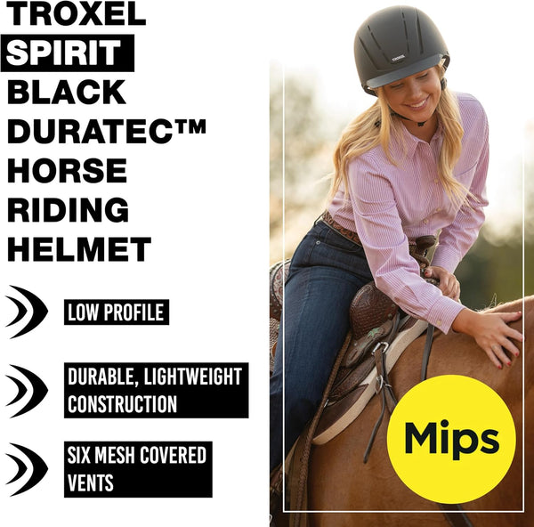 Troxel Spirit with MIPS Technology Full Coverage Horse Riding Helmet, Horseback Riding Gear for Equestrians, Extra Small/Youth (6-1/4-6-1/2), Black Duratec - c13 - 1539