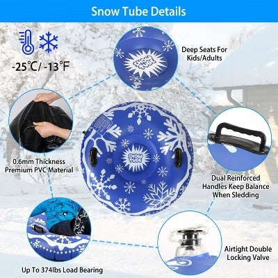 iMountek"47" Inflatable Snow Tube for Kids & Adults, Heavy Duty 0.6mm, Dual Handles, 374lbs Capacity"Blue - F13 - 1790
