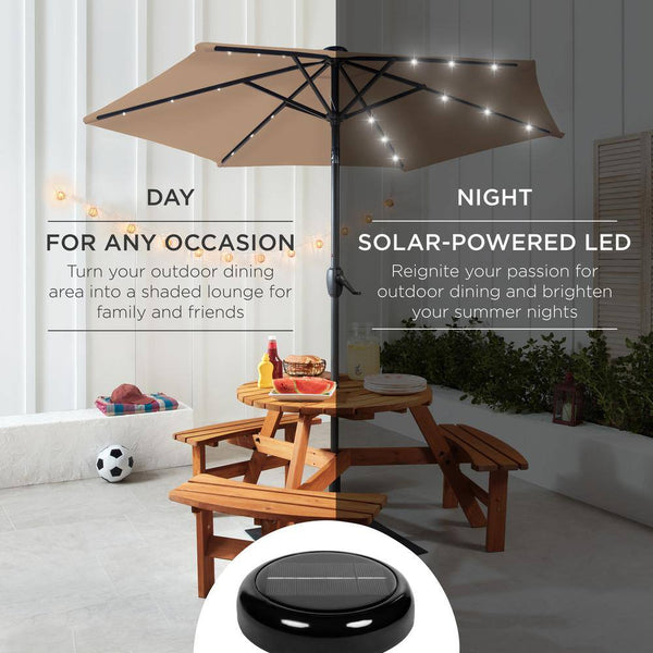 7.5 ft. Outdoor Market Solar Tilt Patio Umbrella w/LED Lights in Tan - L2 - 1922 -L14-1927