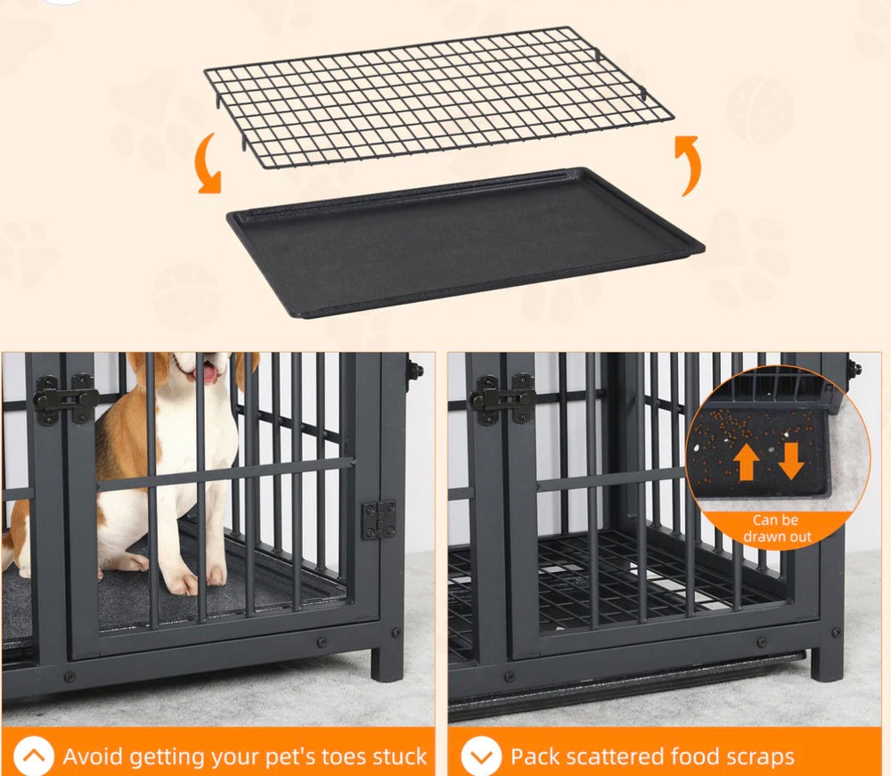 Furniture Style Wooden Dog Crate Pet Kennel End Table with Three Doors and Tray (TWO BOXES)- D12 - 745