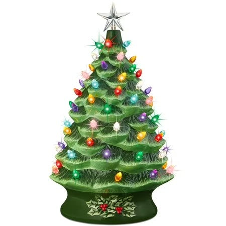 Best Choice Products 24in X-Large Pre-Lit Ceramic Christmas Tree Decor w/ 74 Multicolor Bulbs, LED Light - Green - F4 - 1665