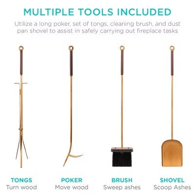 Best Choice Products 5-Piece Modern Contemporary Indoor Outdoor Antique Fireplace Tool Set w/ Ergonomic Handles - Gold -A10-0595
