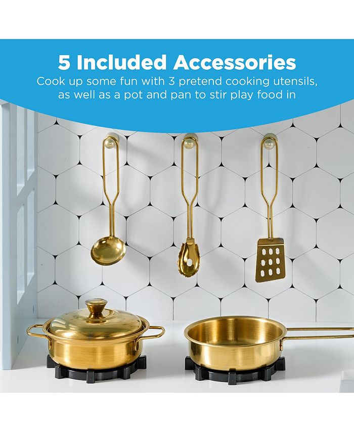 Best Choice Products Pretend Play Wooden Farmhouse Kitchen Set w/ Storage, Clicking Knobs, 5 Accessories - Multi - G7 - 967