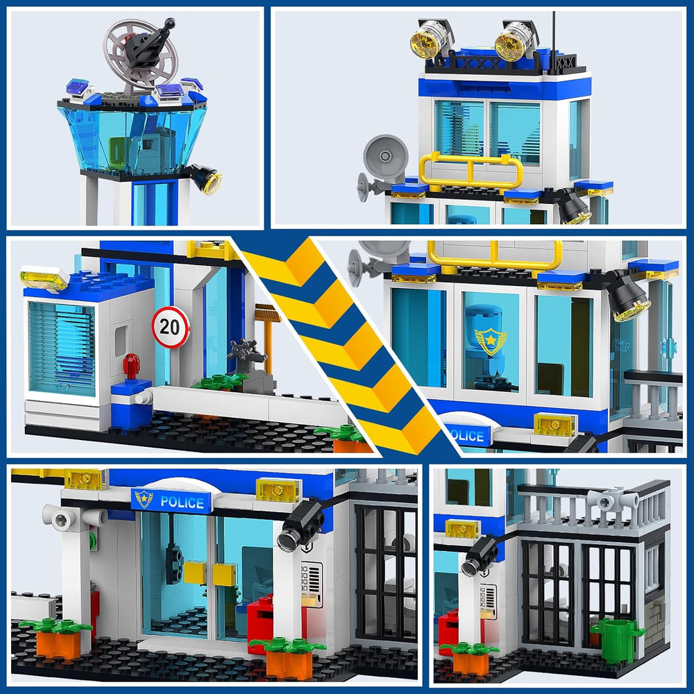 City Police Station Building Block Set with Light, 634 PCS HQ Station Kits with Helicopter, Police Car and Motorcycle. Ideal as a Birthday Holiday Collectible Gift for 6+ Fans, Boys and Girls 1293