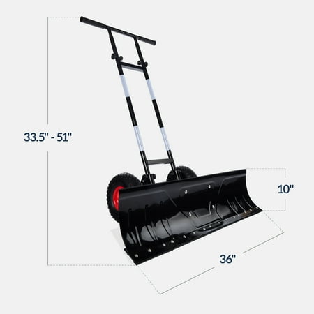 Best Choice Products 36in Galvanized Blade Hand Snow Pusher w/ 2 Wheels, Adjustable Handle, Blade Angle - Black - B14 - 1500