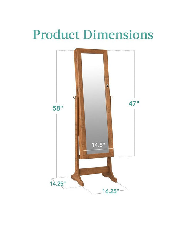 Best Choice Products Jewelry Armoire Cabinet, Full Length Mirror w/ Velvet Storage Interior, Lock - Brown - B14 - 1497