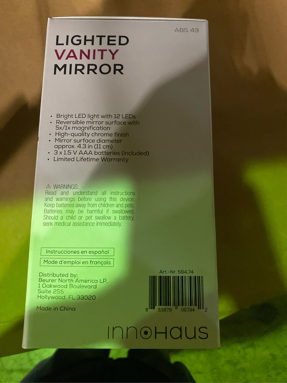 5x Magnifying Double-Sided Cosmetic Vanity Makeup Mirror Illuminated LED Lights 360  Degree Swivel Rotation On/Off Button Chrome Finish Cordless - K7 - 204