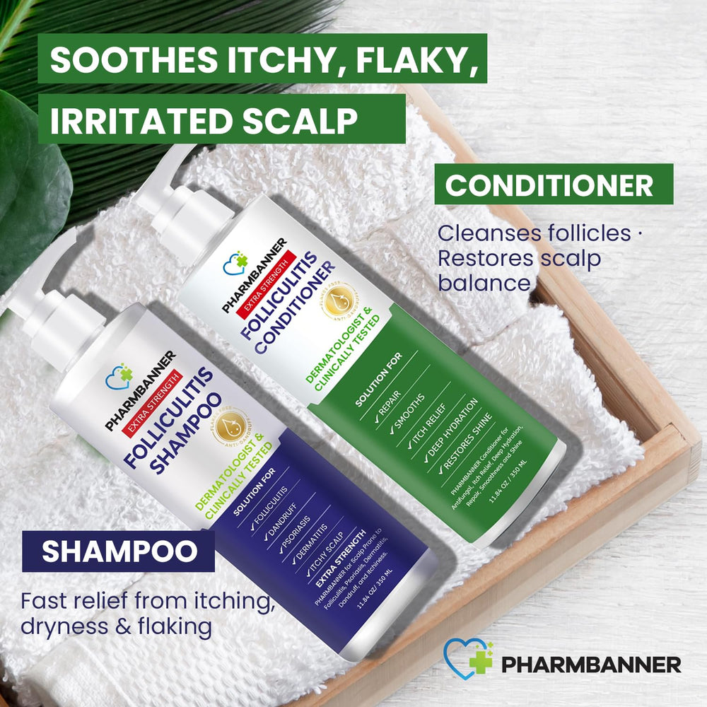 Anti-Fungal Shampoo and Conditioner Set   Tea Tree & Argan Oil for Folliculitis, Seborrheic Dermatitis, Scalp Psoriasis   Relieves Itchy, Flaky, Dry Scalp   Sulfate & Paraben Free 1379