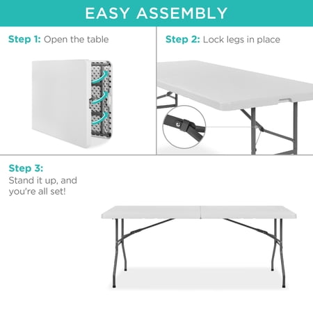 Best Choice Products 6ft Plastic Folding Table, Indoor Outdoor Heavy Duty Portable w/ Handle, Lock - White -C6 - 1408