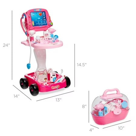 Best Choice Products Play Doctor Kit for Kids, Pretend Medical Station Set with Carrying Case, Mobile Cart - Pink -G1-1591