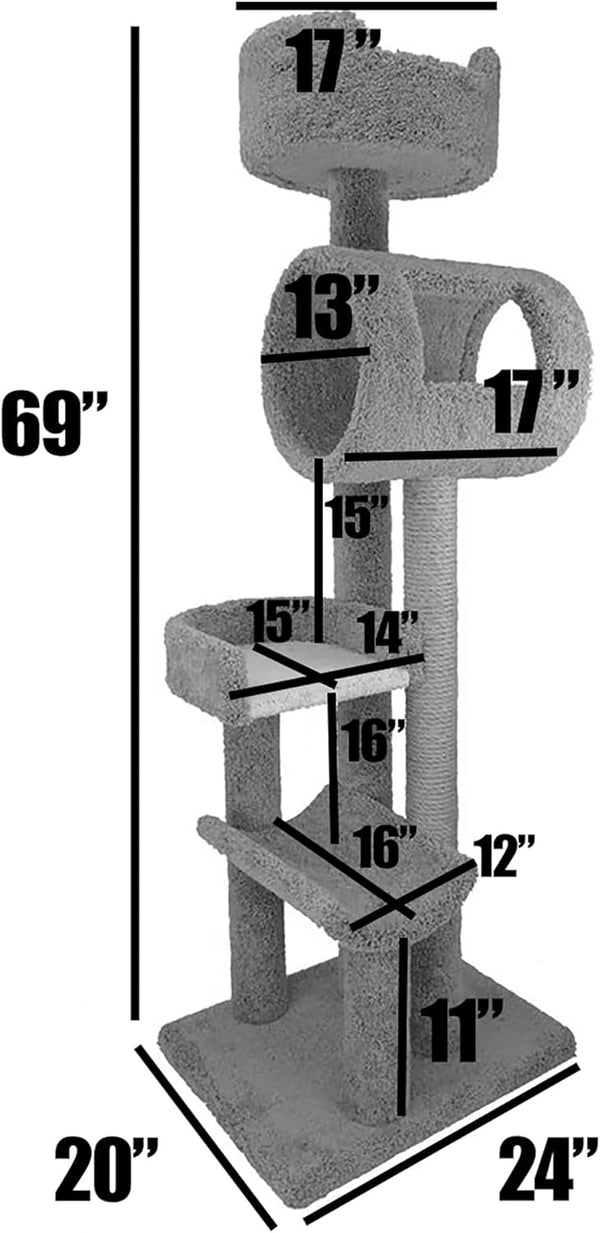 New Cat Condos 140003- Solid Wood Cat Climbing Tower Cat Tree, Gray - Already Assembled