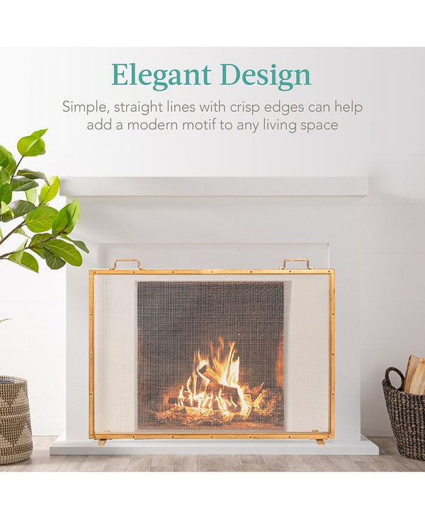 Best Choice Products 38x27in Single Panel Fireplace Screen Handcrafted Steel Mesh Spark Guard w/ Handles - Gold - NO SIZE 1834