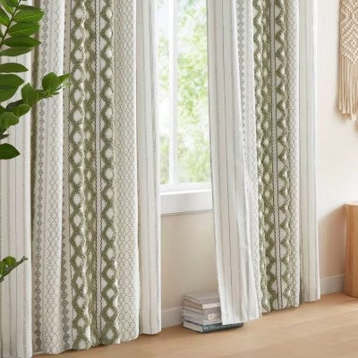 INK+IVY Imani Cotton Printed Chenille Stripe And Lining Rod Pocket Back Tab Light-Filtering Single Curtain Panel -B11-1286