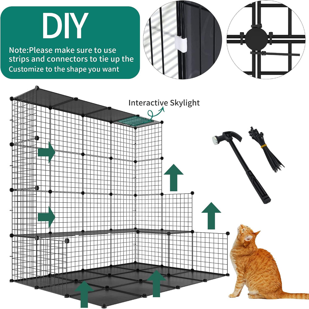 YITAHOME Large Cat Cage with Storage Cube DIY Indoor Catio Cats Enclosures Metal Cat Playpen with Large Hammock for 1-4 Kittens 4 Tiers Cat Kennel - H9 - 219