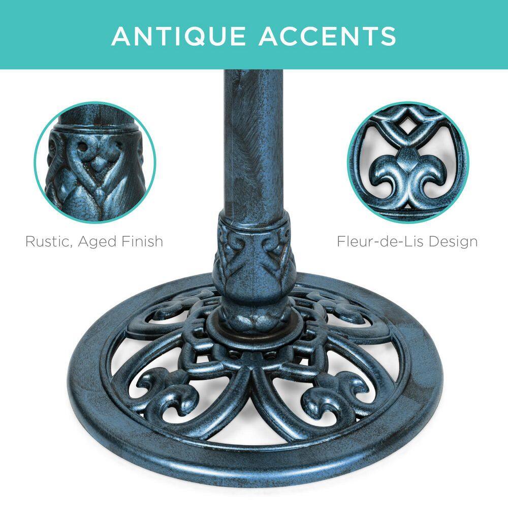Rustic Peacock Blue Birdbath -J1-0006