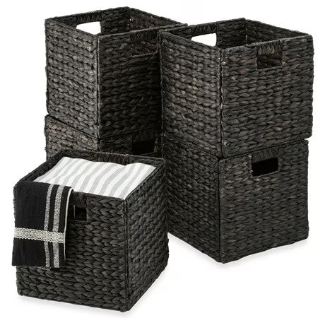 Best Choice Products 10.5x10.5in Hyacinth Storage Baskets, Set of 5 Multipurpose Collapsible Organizers - Black -F2-1639