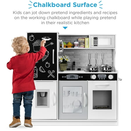 Best Choice Products Pretend Play Kitchen Wooden Toy Set for Kids w/ Telephone, Utensils, Oven, Microwave - White - A12 - 1489