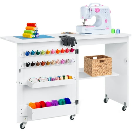 Best Choice Products Sewing Machine Table & Desk w/ Craft Storage and Trays - White - H6 - 1072