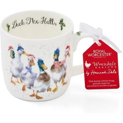Royal Worcester 14 Oz Duck The Halls Christmas Mug with Duck Design - Fine Bone China Winter Holiday Coffee Mug, Microwave & Dishwasher Safe - C6 - 1568