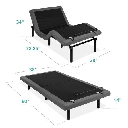 Best Choice Products Twin XL Size Adjustable Bed Base for Stress Management with Massage, Remote Control, USB Ports - M7 - 1954