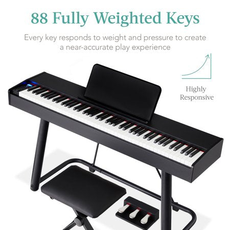 Best Choice Products 88-Key Weighted Full Size Digital Piano Set w/ U-Stand, 3 Sustain Pedal Unit, Stool, Cover - E1 - 1631