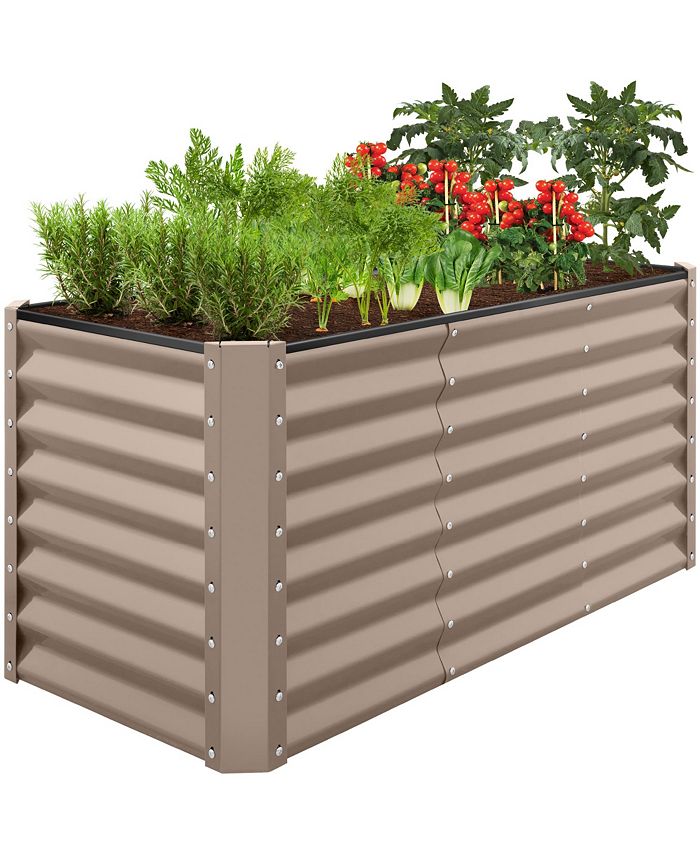 Best Choice Products 4x2x2ft Outdoor Metal Raised Garden Bed, Planter Box for Vegetables, Flowers - Tan/Beige - No Size -D7-0411