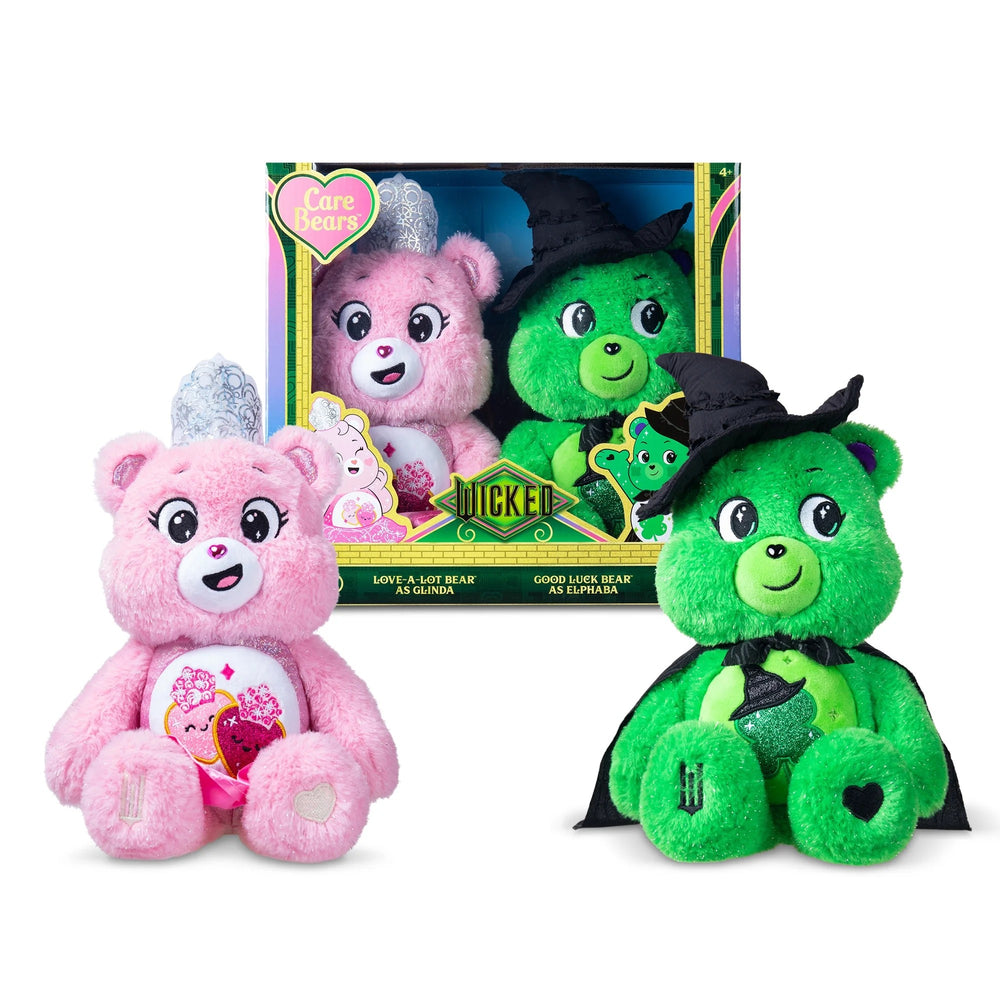 Care Bears x Wicked 2pk Love-a-Lot Bear as Glinda & Good Luck Bear as Elphaba: Stuffed Animals, Polyester Material, 2 Pieces 1309