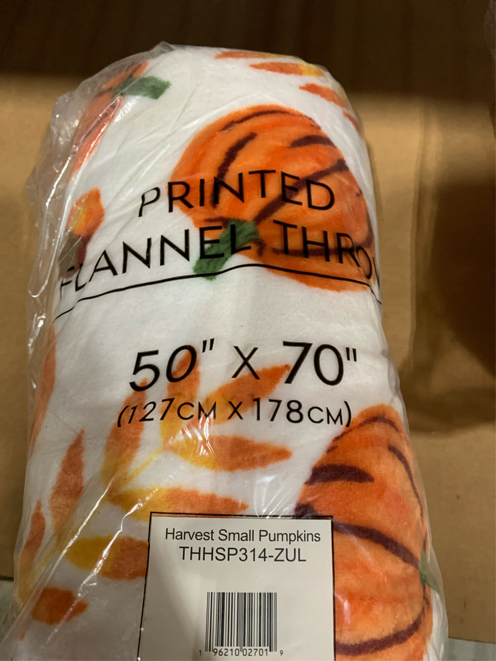 White & Orange Harvest Pumpkins Flannel Throw -E8-0058