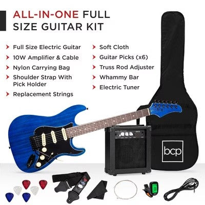 Best Choice Products 39in Full Size Beginner Electric Guitar Kit with Case, Strap, Amp, Whammy Bar Midnight Blue -F1-1628