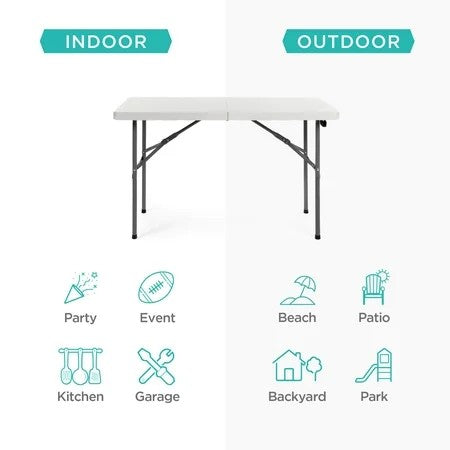 Best Choice Products 4ft Plastic Folding Table, Indoor Outdoor Heavy Duty Portable w/ Handle, Lock for Picnic - White 1740