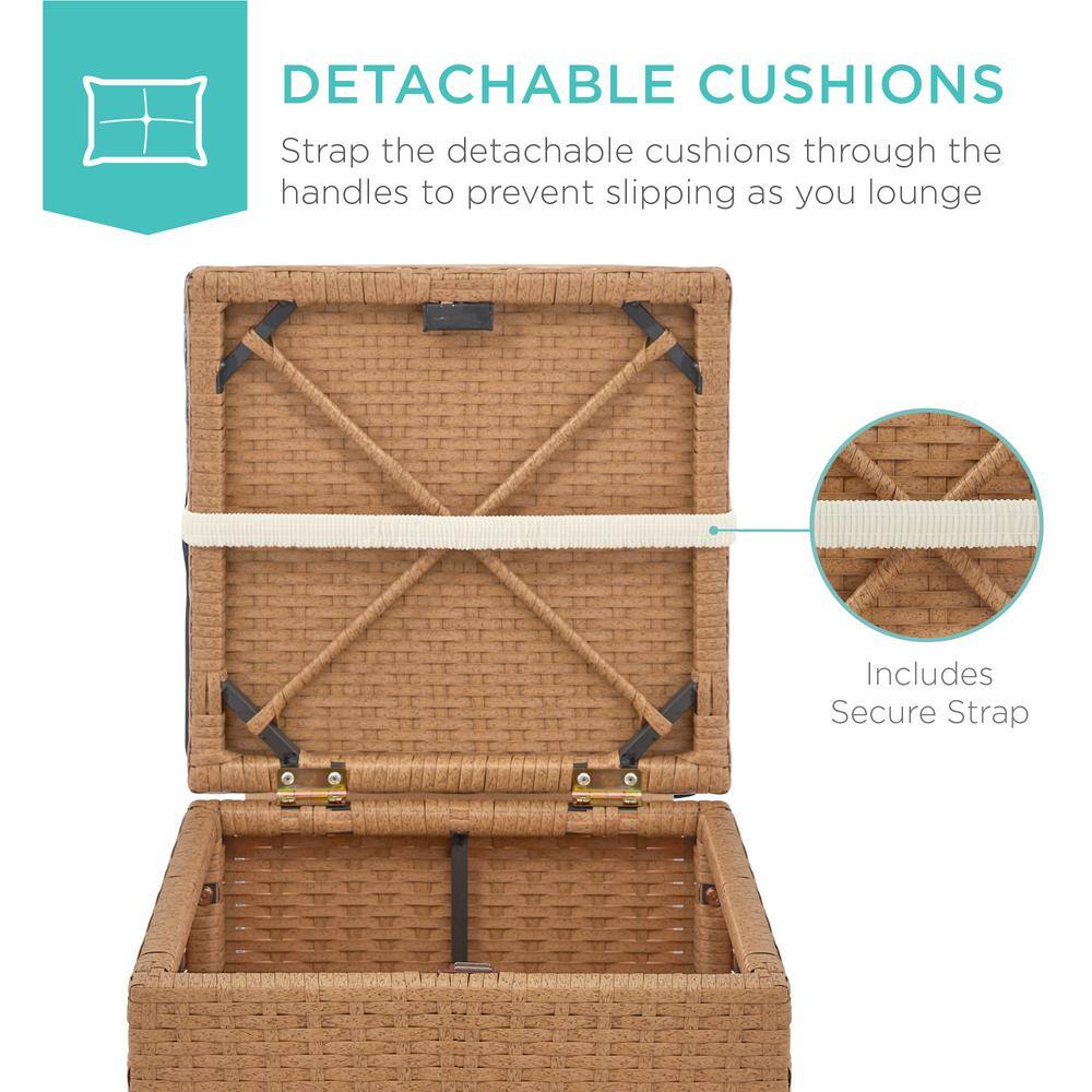 Natural Wicker Outdoor Ottoman, Multipurpose Outdoor Patio Furniture with Removable Ivory Cushions (2-Pack) -B3-0458