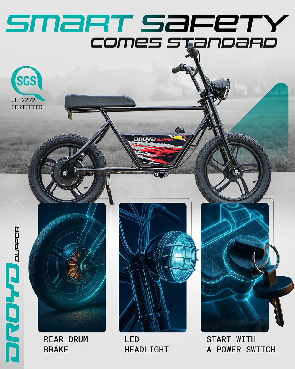 Tested Working - NO CHARGER - Droyd Blipper Electric Bike for Kids 13+, 250W Electric Mini Bike, 24V Lithium-Ion Battery w/Max Speed 12.5 Mph, Up to 12.5 Miles Range, Safe E Bike with Rear Drum Brake, 16" Tires and LED Headlight - G14