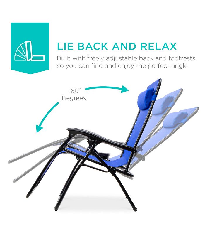 Best Choice Products Set of 2 Zero Gravity Lounge Chair Recliners for Patio, Pool w/ Cup Holder Tray - Blue - A13 - 714