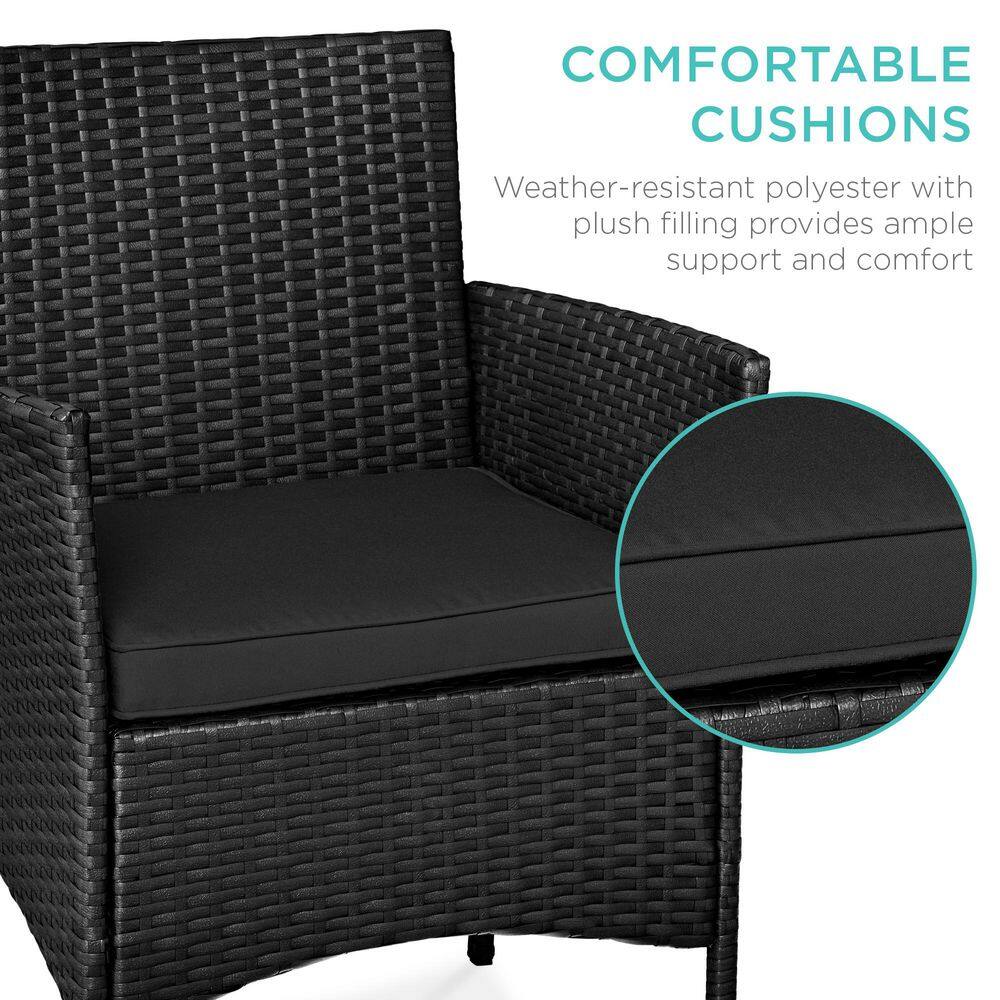 3-Piece Outdoor Wicker Conversation Patio Outdoor Bistro Set, with 2 Chairs, Table, Cushions-Black/Black - L3 - 1969