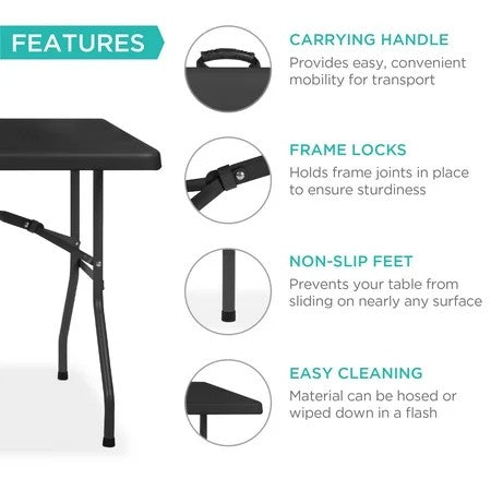Best Choice Products 6ft Plastic Folding Table, Indoor Outdoor Heavy Duty Portable w/ Handle, Lock for Picnic - Black 1254b