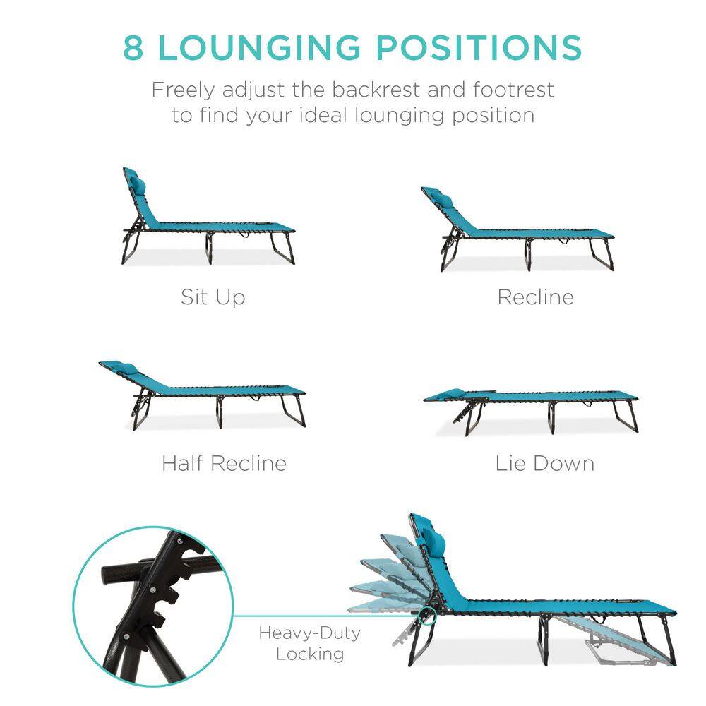 Outdoor Chaise Lounge Chair, Portable Adjustable Folding Patio Recliner with Pillow in Peacock - M1 - 12