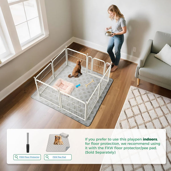 FXW Rollick Unleashed Dog Playpen for Indoor, Yard, RV Camping, 24 inch 8 Panels for Small and Puppy Dogs, White Patented - D6 - 510