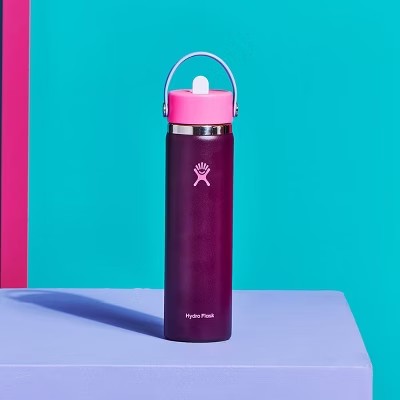 Hydro Flask 24oz Wide Mouth Flex Straw Water Bottle Sugar Plum: Vacuum-Insulated, Leakproof, Dishwasher-Safe - C7 - 1569