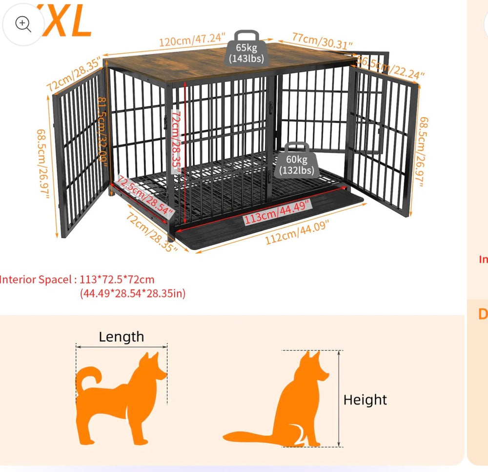Furniture Style Wooden Dog Crate Pet Kennel End Table with Three Doors and Tray (TWO BOXES)- D12 - 745
