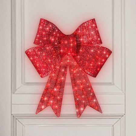 Best Choice Products 24in Pre-Lit XL Christmas Bow, Large Outdoor LED Lighted Holiday Decor w/ 8 Light Functions, Hook - E4 - 1659