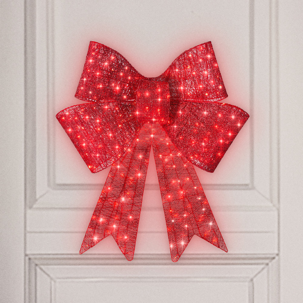 Best Choice Products 24in Pre-Lit XL Christmas Bow, Large Outdoor LED Lighted Holiday Decor w/ 8 Light Functions, Hook - E4 - 1659