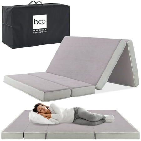 Best Choice Products 4in Thick Folding Portable Queen Tri-Fold Mattress w/ Carry Case, Washable Cover - Gray 1771 -K2-0039 -C9-0418