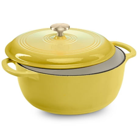 Best Choice Products 6 Quart Cast-Iron Dutch Oven, Heavy-Duty Kitchenware w/ Enamel, Side Handles - Lemon Meringue - F9 - 1052
