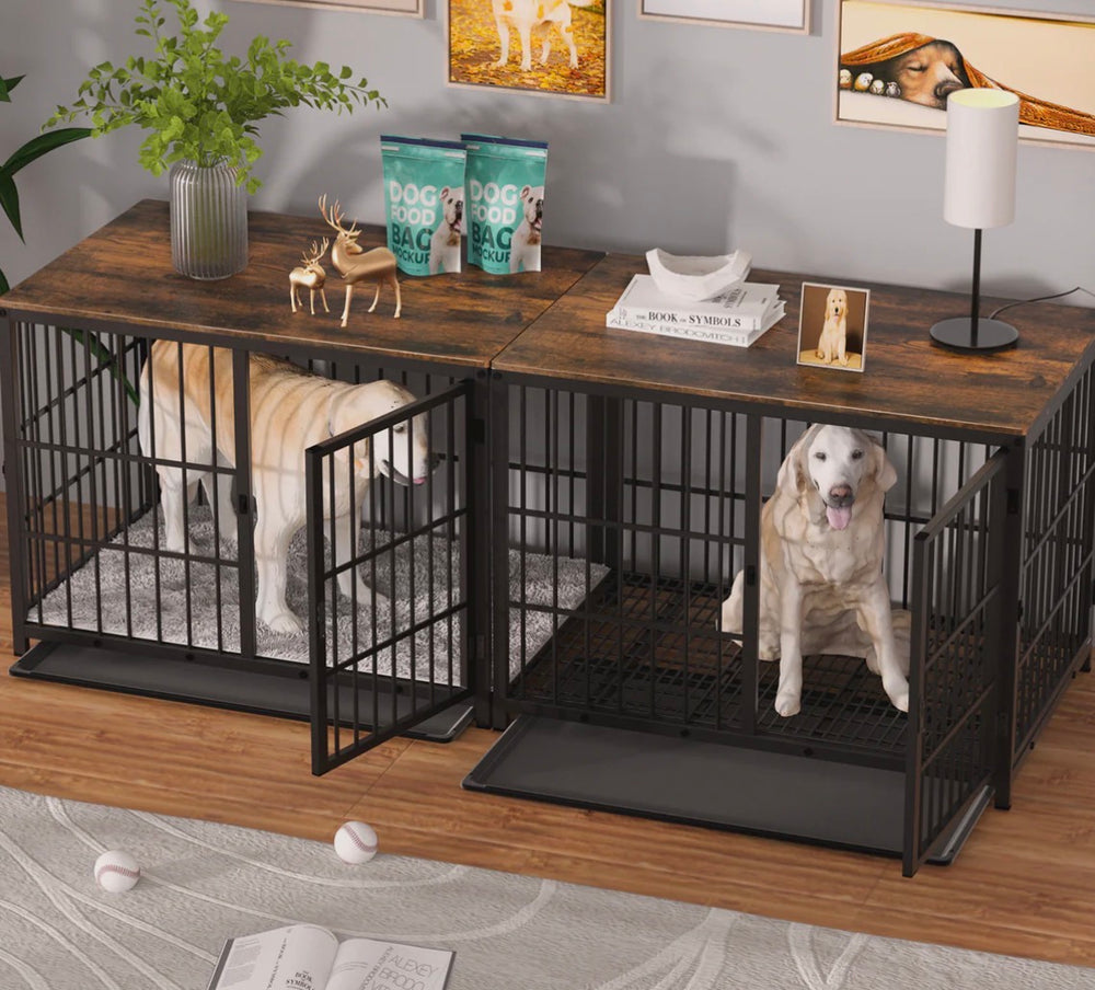 Furniture Style Wooden Dog Crate Pet Kennel End Table with Three Doors and Tray (TWO BOXES)- D12 - 745