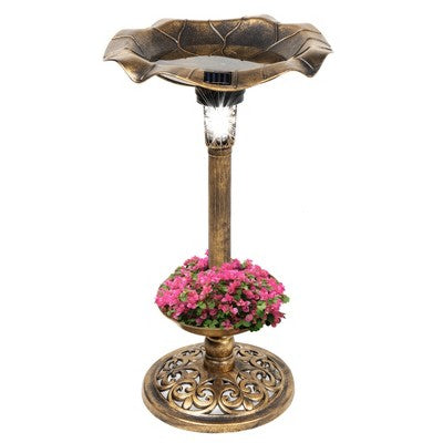 Best Choice Products Solar Lighted Pedestal Bird Bath w/ Planter, Integrated Panel - Bronze - L1 - 1362