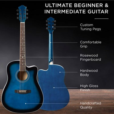 Best Choice Products 41in Full Size Beginner Acoustic Guitar Set with Case, Strap, Capo, Strings, Tuner - Blue - K7 - 1559
